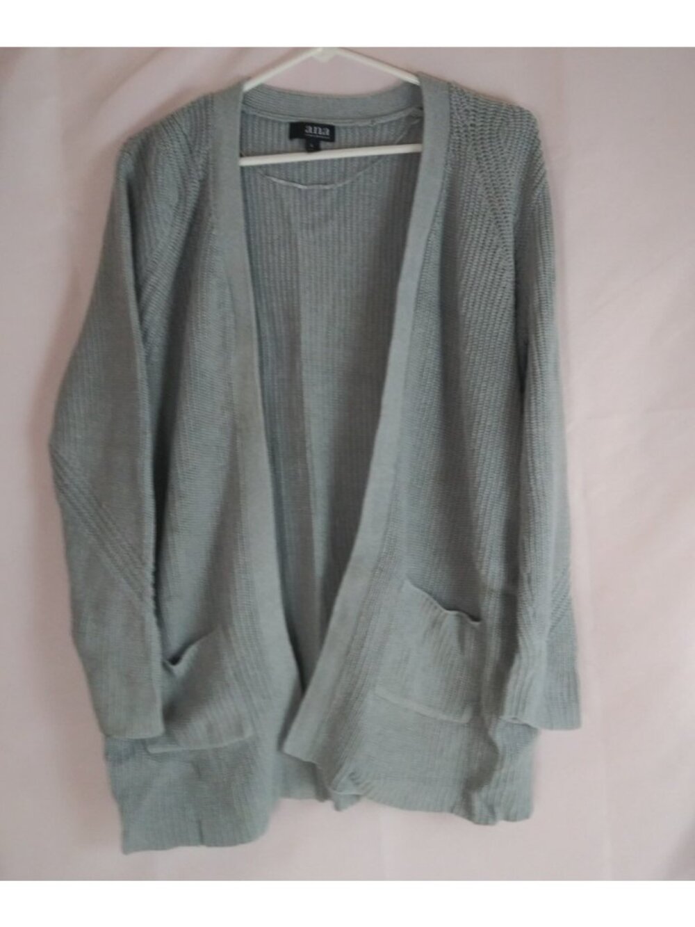 Ana Women's Solid Gray Open Front Pocket Cardigan Sweater Shawl Size Large